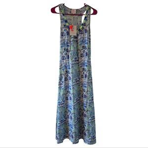 Nimo with love Sleeveless Jungle Animals Blue White Maxi Dress XS NWT